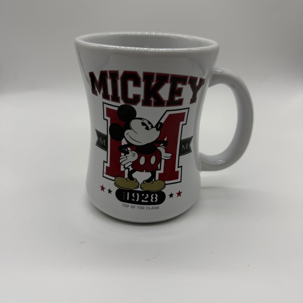 Disney Mickey Mouse Top of‎ the Class 1928 Coffee Mug White Red Varsity Style